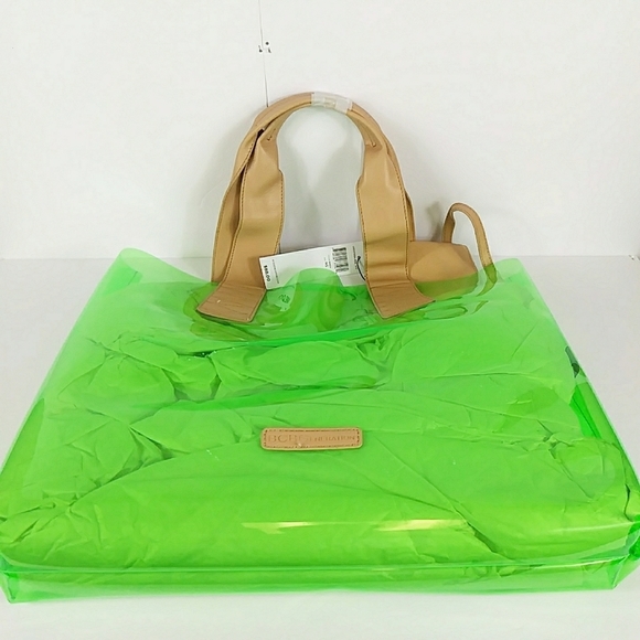 NWT $88 BCBG Beach Bag w. Coin Purse Green Clear Neon Concert Amusement Park - Picture 5 of 6